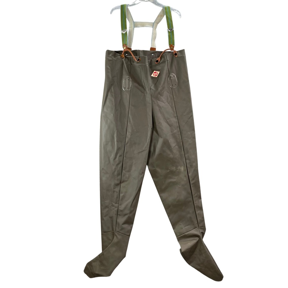 Red Ball Fishing Waders Men L Olive Green Vintage Rubber Hunting Bibs Suspenders